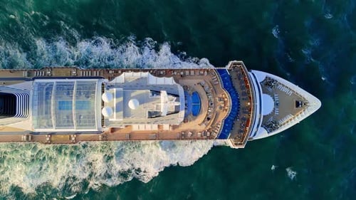 Luxury Cruise Liner Sailing the Open Sea Above Aerial View of Luxury Cruise in the Ocean