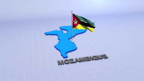 3D Animated Map of Mozambique with Waving Flag