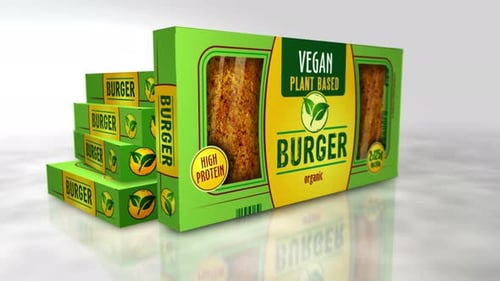 Vegan burger green organic food box abstract concept 3d
