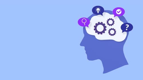 Brain Gears Animation with Thought Bubbles and Idea Icons