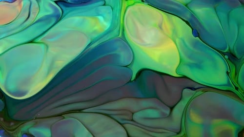 Abstract Liquid Marbling with Swirling Green and Blue