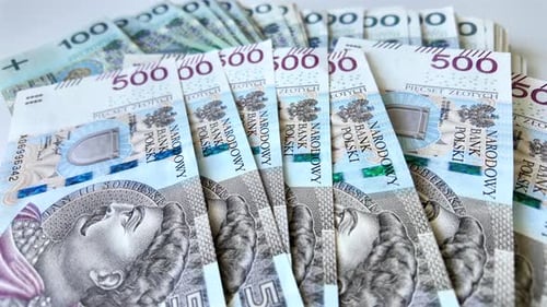 Polish money counted on the table, highest denomination of PLN 500.
