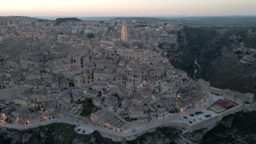 Aerial view of Sassi di Matera, Matera, Basilicata, Italy.