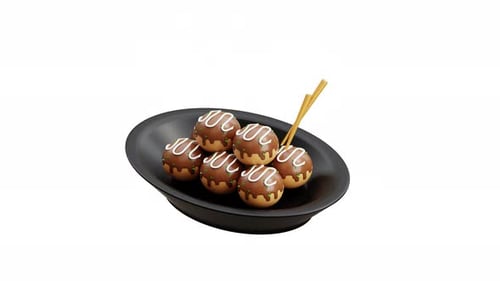 3D-Animation Japanische Kultur Takoyaki Schokoladendessert Süßes Essen