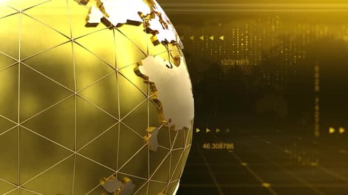 Golden Earth Globe Technology Background with Digital Data