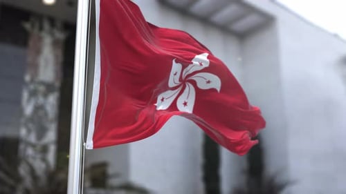 Realistic Hong Kong Flag Waving in Slow Motion