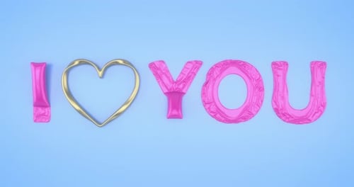 Animated I Love You Message with Pink Inflatable Letters and Gold Heart