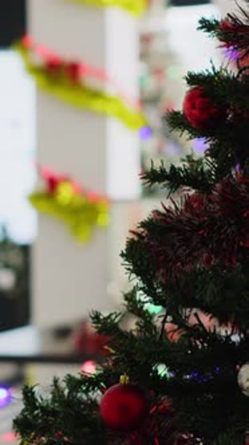 Vertical Video Empty Office with Xmas Ornaments