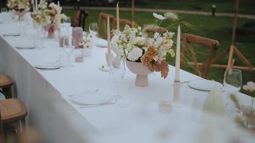 Wedding Reception Table Decor with Flowers in Garden