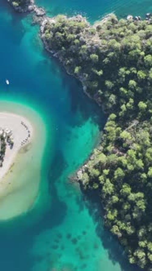 Aerial view of tropical beach and turquoise water