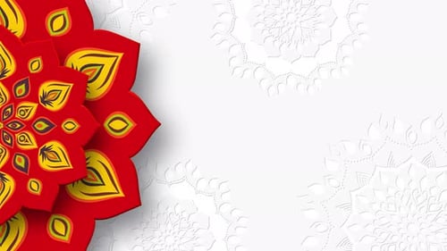 Red Rotating Indian Rangoli with copy space.