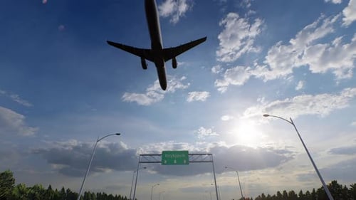 Reykjavik City Road Sign - Airplane Arriving To Iceland