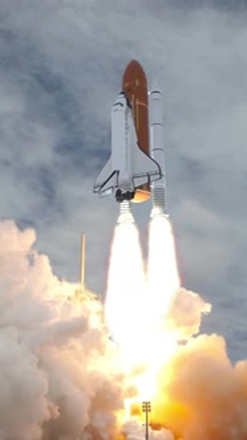 Space Shuttle Launching with Burning Engines and Smoke