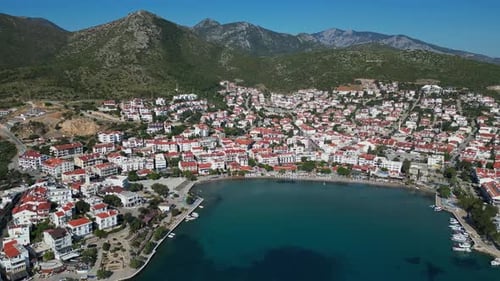 Coastal Town with Red Roofs in Mountainous Region of Turkey