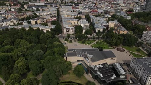Drone is Flying Over Riga Latvia Cars Driving on the Roads Cityscape
