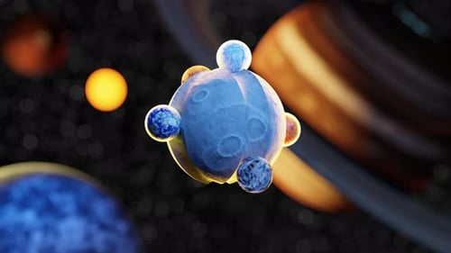 3D Animation Loop of Small Planets Rotating on Sphere Moon Surface