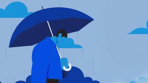 Modern Animation of Person Under Umbrella in Rain
