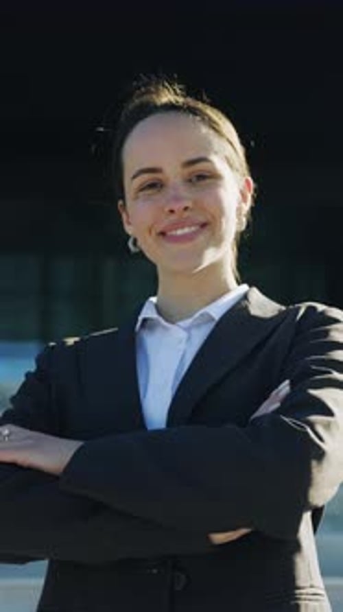 Horizontal View of Young Cute Caucasian Business Woman Smiling at Camera Working Day Portrait of