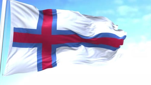 Faroe Islands Flag Waving in the Sky