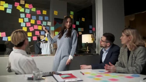 Team Brainstorming Session with Sticky Notes in Office