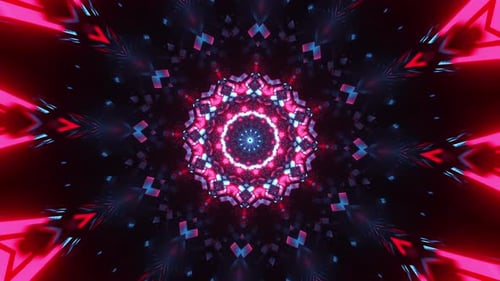 Red and black abstract design with circular design. Kaleidoscope VJ loop