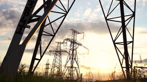 Electrical Pylons at Sunset