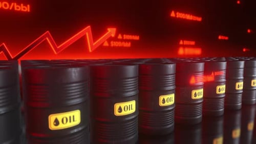 Global Oil Crisis 3D Render Barrels Red Stock Graph