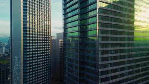Aerial Drone View Of Modern Skyscrapers In Urban Business Districtv