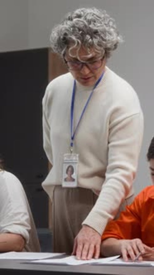 Teacher Helping Student with Schoolwork in a Classroom