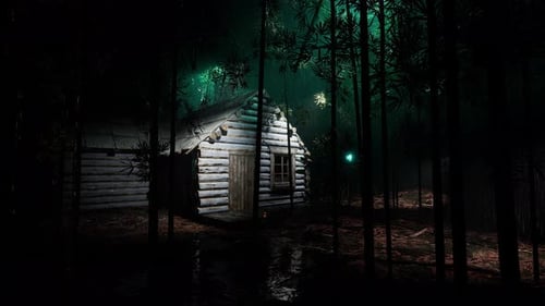 Night Rain Falls on Bamboo Forest Cabin