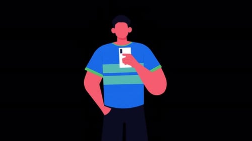 Animated Man Interacting with Mobile Phone