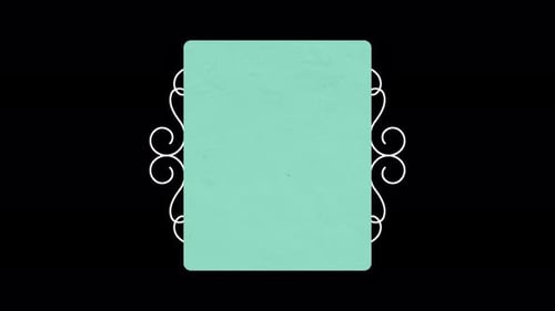 Vow Collection: Title loop element of a green rectangle frame with curvy borders design on a black b