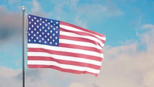 Realistic Waving USA Flag with Blue Sky and Clouds Loop
