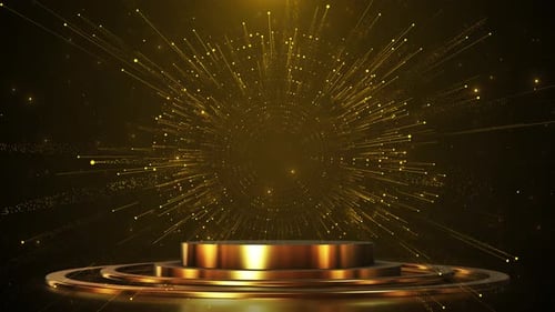 Golden Podium Stage with Radiant Particles Background for Awards Events
