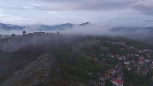 Aerial view of belogradchik fortress at sunrise, Bulgaria.