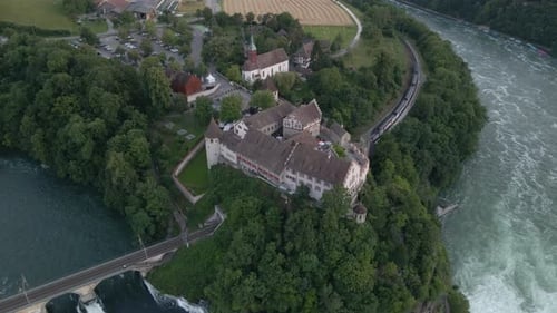 Aerial view of The Rheinfall in the river Rhine in Schaffhausen, Switzerland