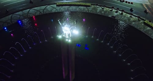 Jakarta, 25 August 2020, Aerial shot of nighttime welcome statue