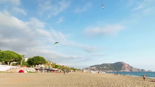 Paragliding Adventure Sport with Parachute Aerial View 4 K Turkey Alanya