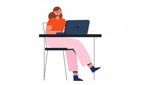 Flat Design Animation of Person Working on Laptop
