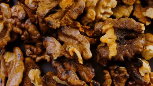 Pile of Shelled Walnuts Macro Close Up