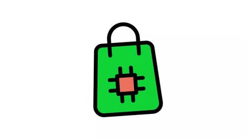 Animated Shopping Bag Icon with Tech Chip