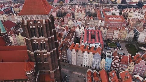 Aerial View of Gdansk City in Poland Historical Center of European City