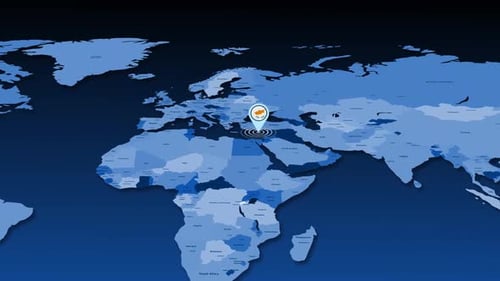 Animated World Map with Geolocation Pin on Cyprus