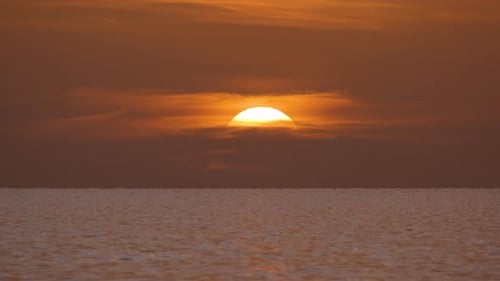Ocean Sunset Big White Sun on Dramatic Bright Sky Background Soft Evening Horizont Over Sea Dark