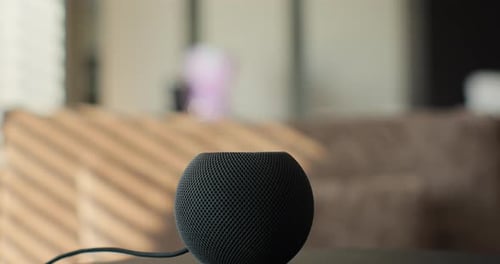 Smart Speaker Sits On Table At Home