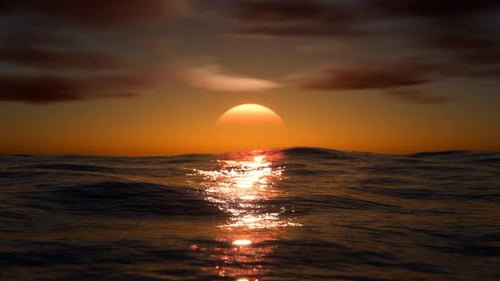 Aerial view of sunset horizon over the sea. Cinematic drone aerial view beautiful evening sunset.