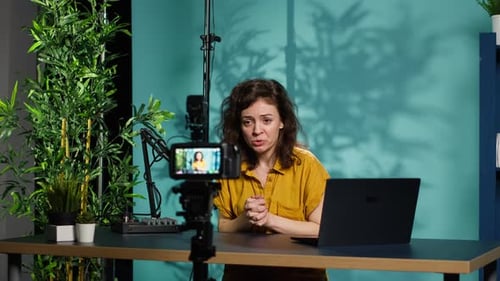 Content Creator Using Professional Camera to Shoot Intro for Vlog Channel