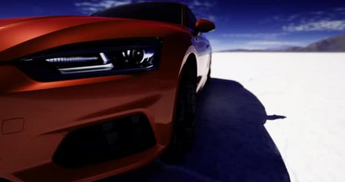 Sleek Orange Sports Car with Blinking Headlights