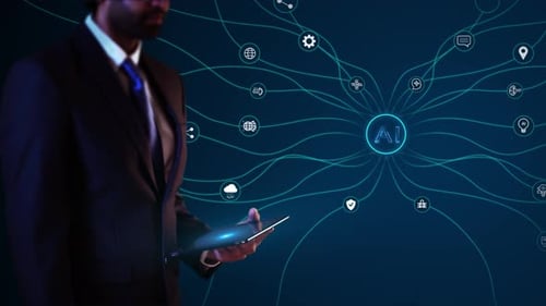 Futuristic Artificial Intelligence Network with Technology Icons Animation