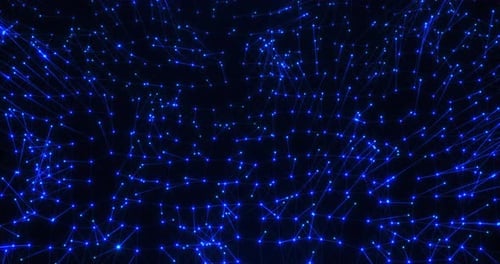 Digitale Plexuswellen mit einer leichten Bewegung. Animation von Dreiecken, Linien und Punkten